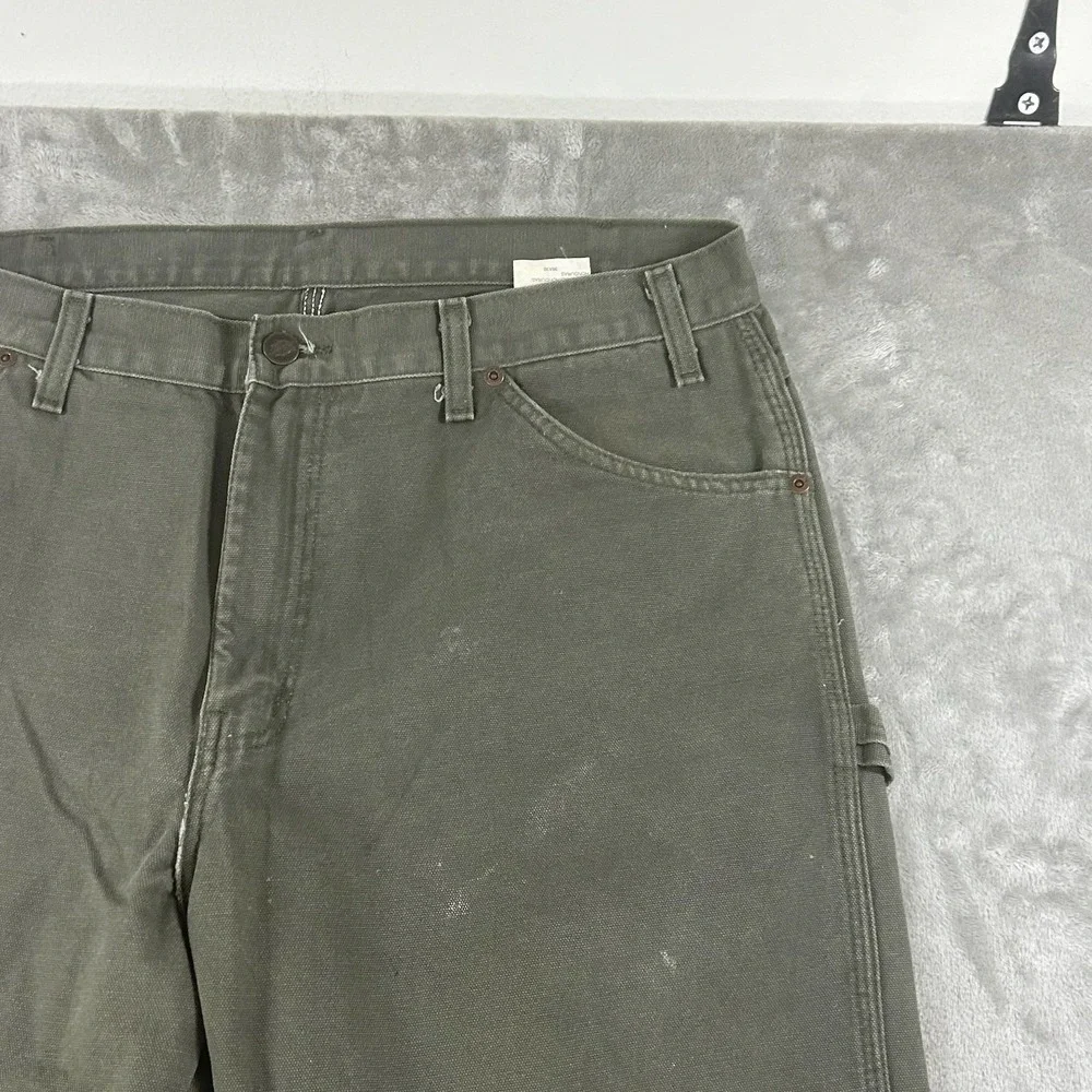 VTG Dickies Carpenter Pants Mens 36x30 Green Canvas Relaxed Fit Workwear Utility